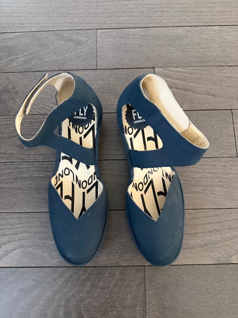 Fly London Blue Cutout Ankle-Strap Flats